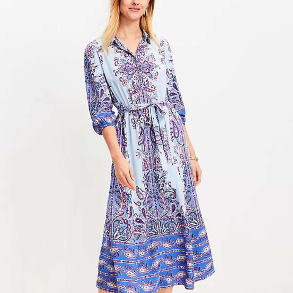 LOFT Paisley Midi Shirtdress Petite NWOT